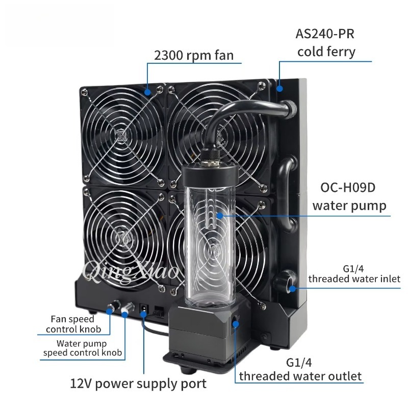 4 Fan Radiator Pump And Water  - đánh giá và giá External Radiator Water Cooling Kit